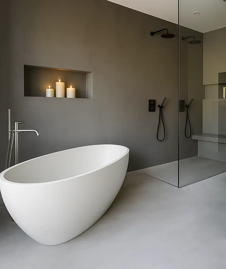 Microcement wanden in een badkamer