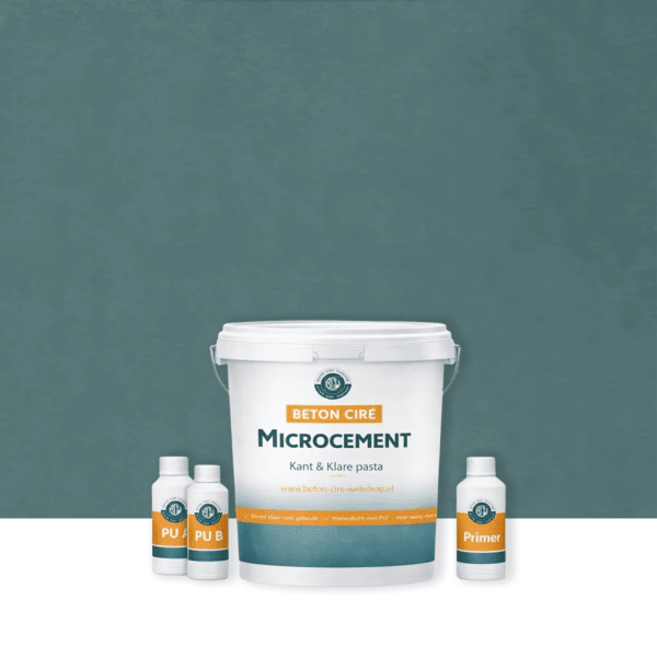 Microcement Blue 2 — emmer met premixed pasta, PU-topcoat en primer