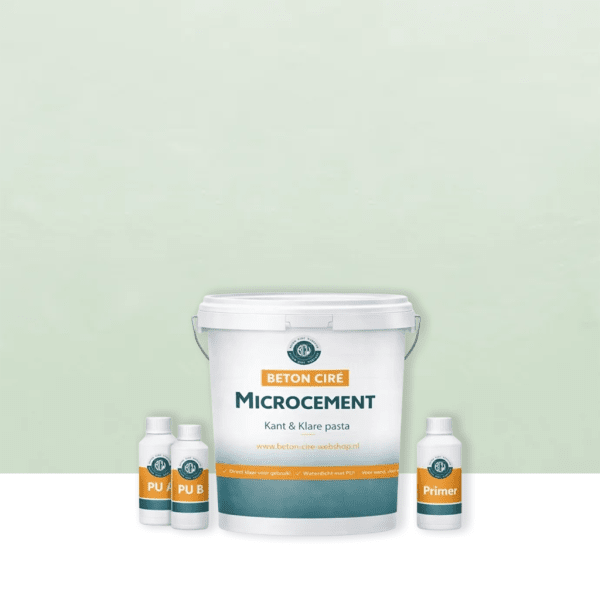 Microcement Green 2 — emmer met premixed pasta, PU-topcoat en primer