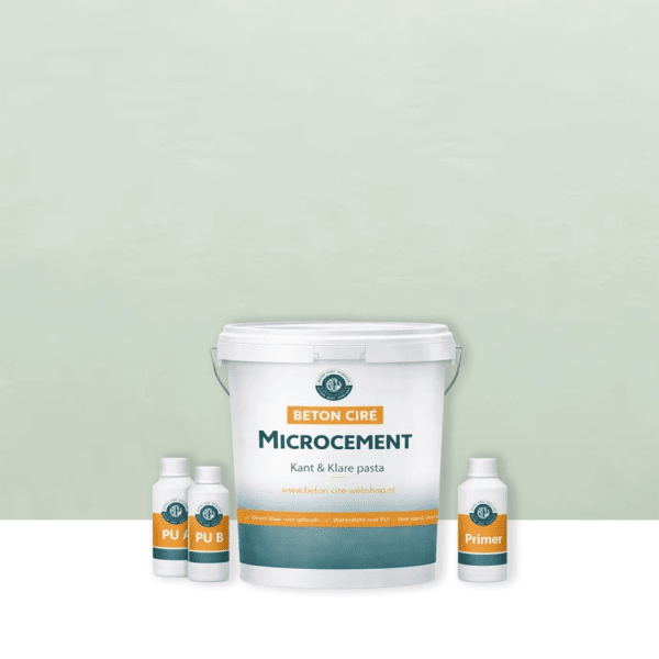 Microcement Green 3 — emmer met premixed pasta, PU-topcoat en primer