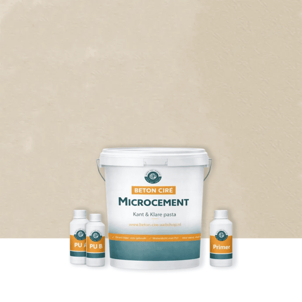 Microcement Sand 2 — emmer met kant-en-klare pasta, PU-toplaag en primer