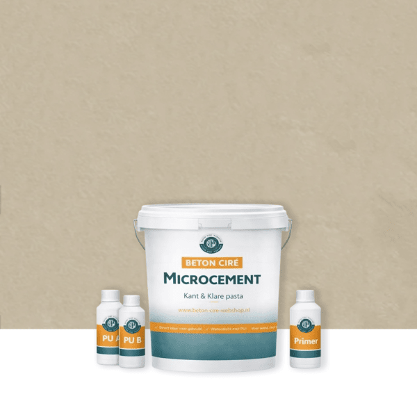 Microcement Sand 3 — emmer met kant-en-klare pasta, PU-topcoat en primer