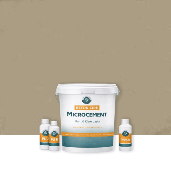 Microcement Sand 4 — emmer met kant-en-klare pasta, PU-topcoat en primer