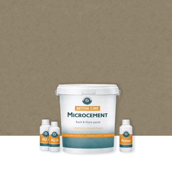 Microcement Sand 5 — emmer met kant-en-klare pasta, PU-topcoat en primer