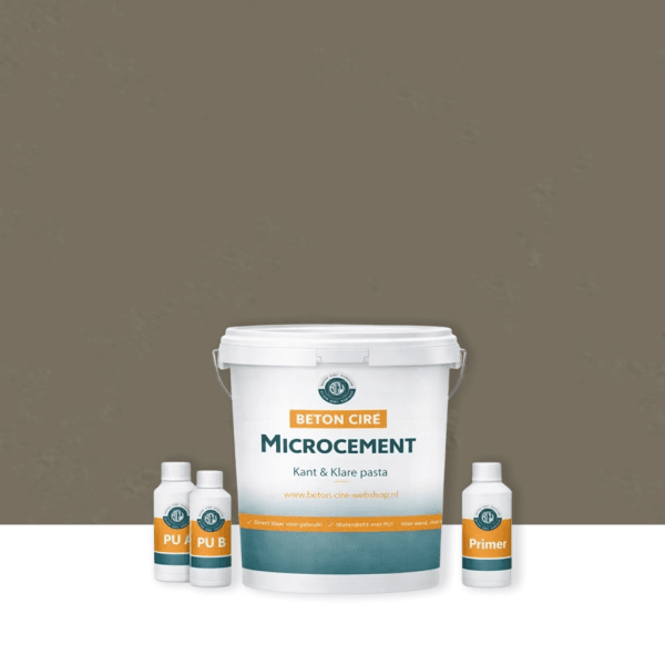 Microcement Sand 6 — emmer met kant-en-klare pasta, PU-topcoat en primer