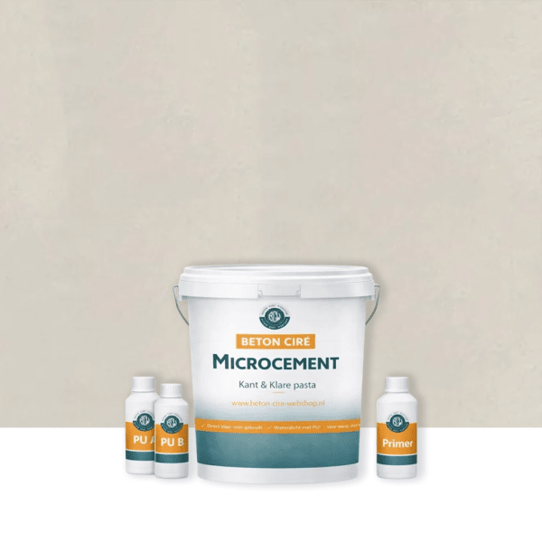 Microcement Warm Grey 1 — emmer met kant-en-klare pasta, PU-topcoat en primer