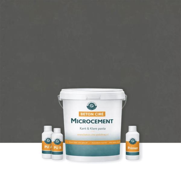 Microcement Warm Grey 6 — emmer met kant-en-klare pasta, PU-topcoat en primer