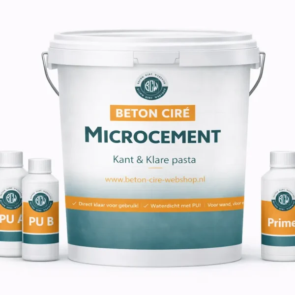 Microcement-set: primer, gebruiksklare microcement-pasta, polyurethaan topcoat A en B